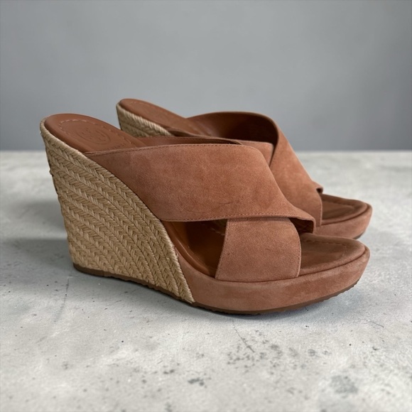Tory Burch Women’s Suede Espadrille Wedge Slide Sandals in Brick! Size 6.5 - Picture 4 of 12